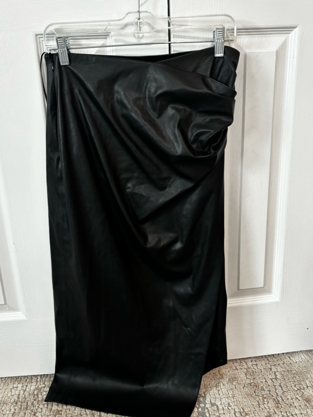 Helmut Lang Black Faux-Leather Draped Midi Skirt - Women size M